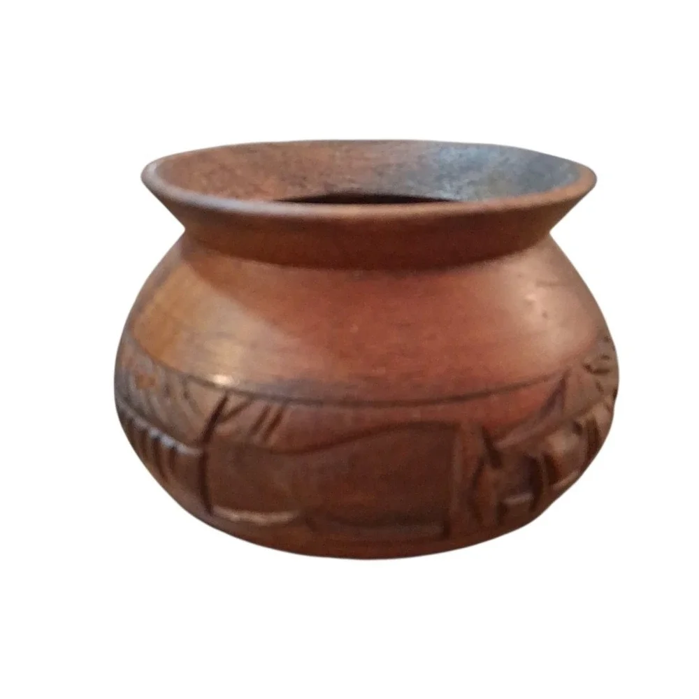 Vtg Genuine Monkeypod Handcarved Design Wood Bowl Planter Fluted Opening 4
